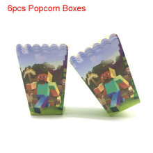 (6pcs-Popcorn Boxes) Baby Shower Minecraft Birthday Party Supplies Disposable Decoration Tableware