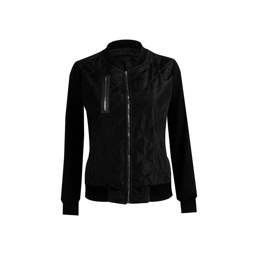 (#2Black, Tag S=US XXS) Women Classic Padded Bomber Jacket Vintage Zip Biker Coat Tops Outerwear Stylish