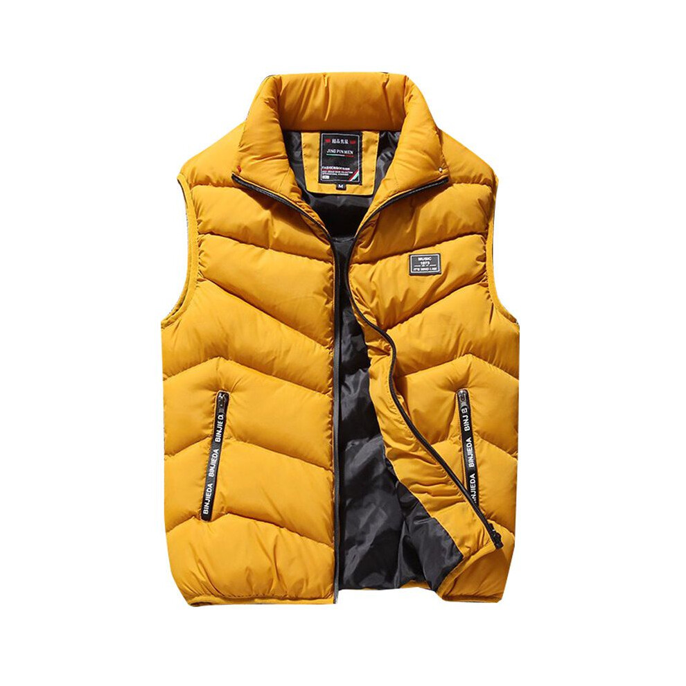 (Yellow, M) Warm Men Winter Paded Sleeveless Puffer Jacket Vest Waistcoat Coat Parka Quilted