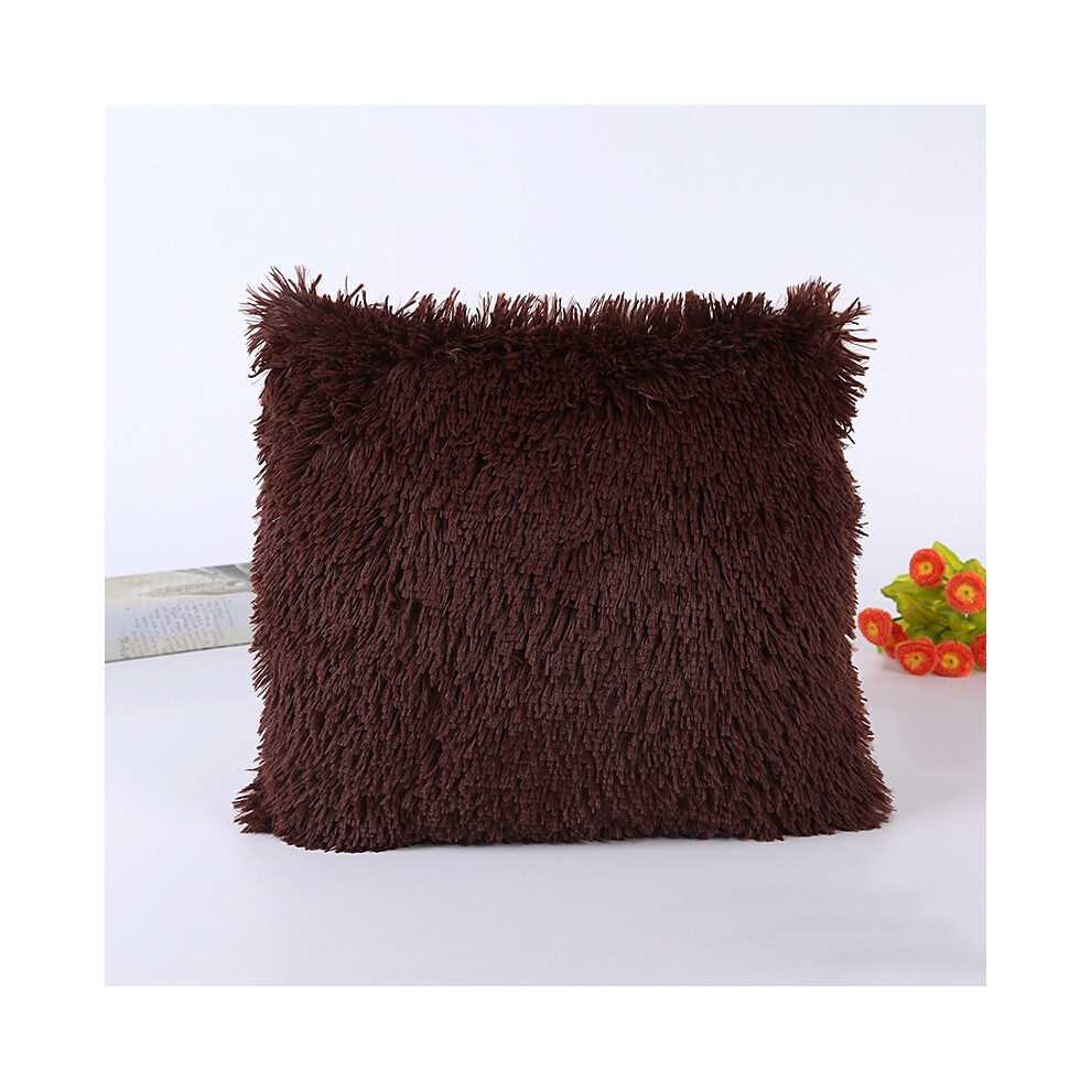 (Coffee) Cushion Plush Cover Pillowcase Home Decor Bed Sofa Decorative Solid Gift Color