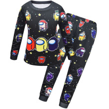 (Black, 140CM/8-9 Years) 2pcs Boys Kids Girls Among Us Long Sleeve Tshirt Pyjamas Pjs Sets Nightwear
