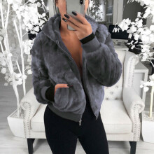 (Dark Gray, L) Bear Teddy Womens Coat Jacket Winter Warm Hooded Fur Overcoat Outwear Fluffy