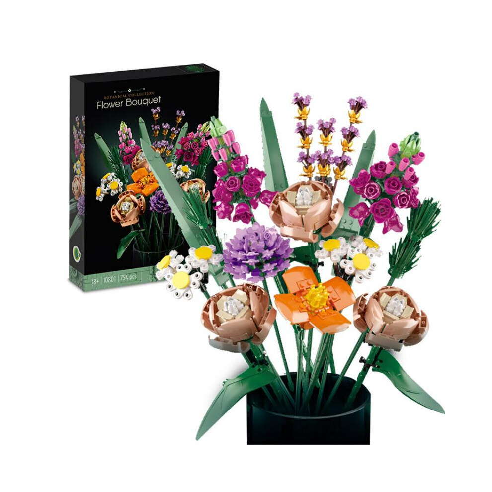 (Bouquet, 754PCS) Blocks Rose Building Bouquet Succulent Botanical Flower Bouquet Toy Gifts Model