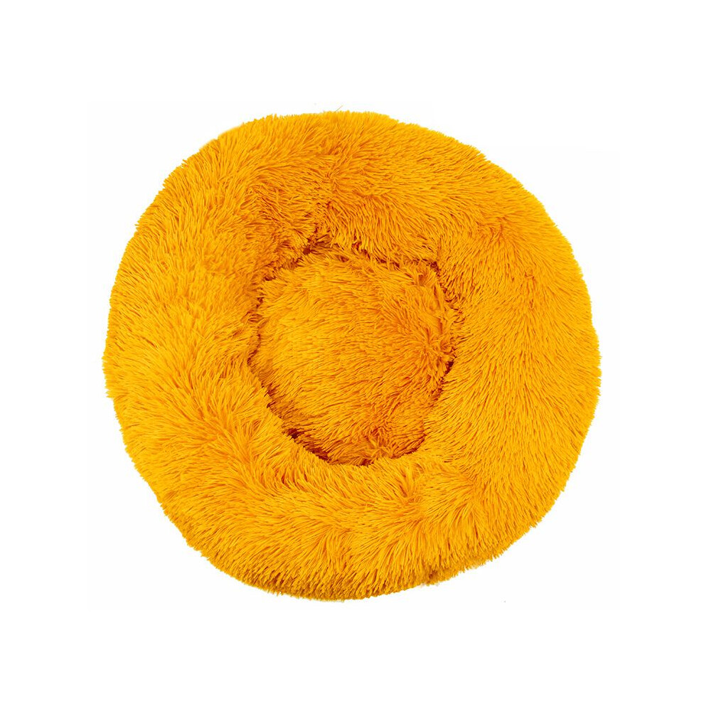 ( Dia.70cm/27.6In) Pet Cat Dog Calming Bed Beds Large Mat Comfy Puppy Washable Cushion Fluffy Plush Gold/Yellow