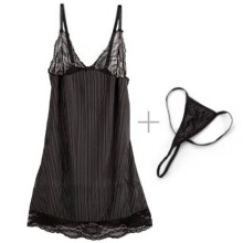 (4XL) Lingerie Sexy Striped Lace Sleep Dress Hollow Out Nightwear Fashion Women For