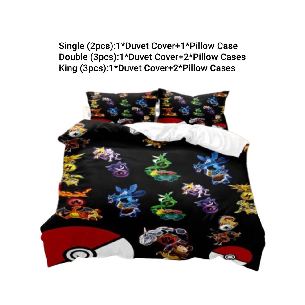 (Style D, Single(135*200cm)) Bedding Set Pikachu Single Double King Duvet Cover Pillowcases Cartoon Fans Kid