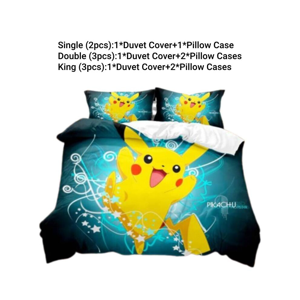 (Style A, Double(200*200cm)) Bedding Set Pikachu Single Double King Duvet Cover Pillowcases Cartoon Fans Kid