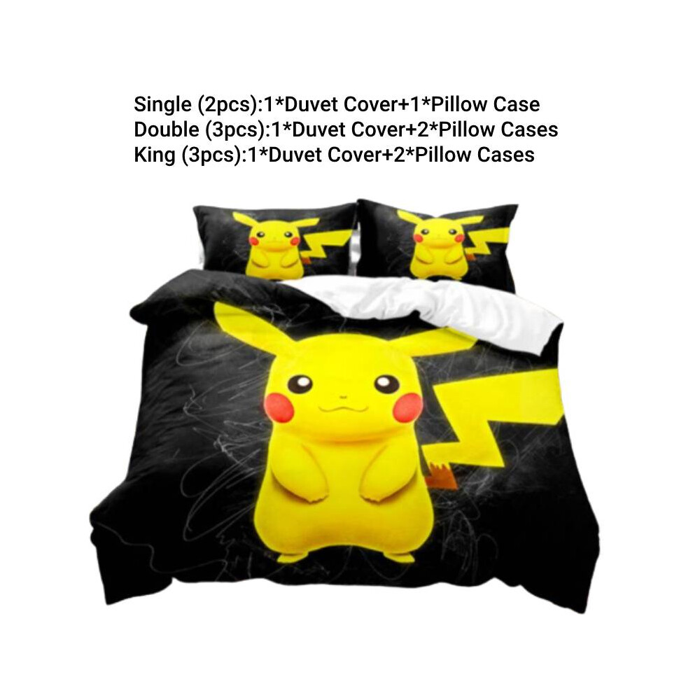 (Style O, Single(135*200cm)) Bedding Set Pikachu Single Double King Duvet Cover Pillowcases Cartoon Fans Kid