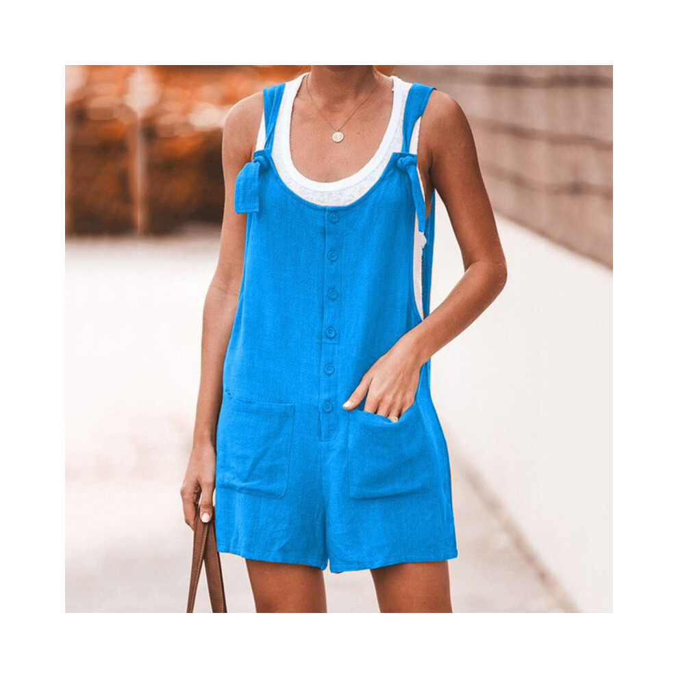 (Blue, L) Womens Jumpsuit Sleeveless Dungarees Pocket Shorts Shorts Overalls Playsuit-image-OPC-PJF7VVG-NEW