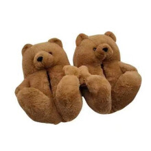 (Coffee, Kid30-36Foot Length=18.5-23cm) Teddy Bear Fuzzy Slippers Women Kids Winter Indoor Nonslip Thick Sole Home Xmas