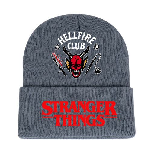 (Gray, Devil) Autumn Stranger Things4 Winter Warm Printing Knitted Wool Hat Men Women For