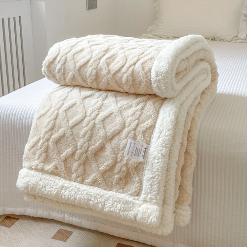 (Beige, 200x230cm) Blanket Thickened Winter Double Sided Fluff Plush Double Layer 3d Bed Warm Sofa