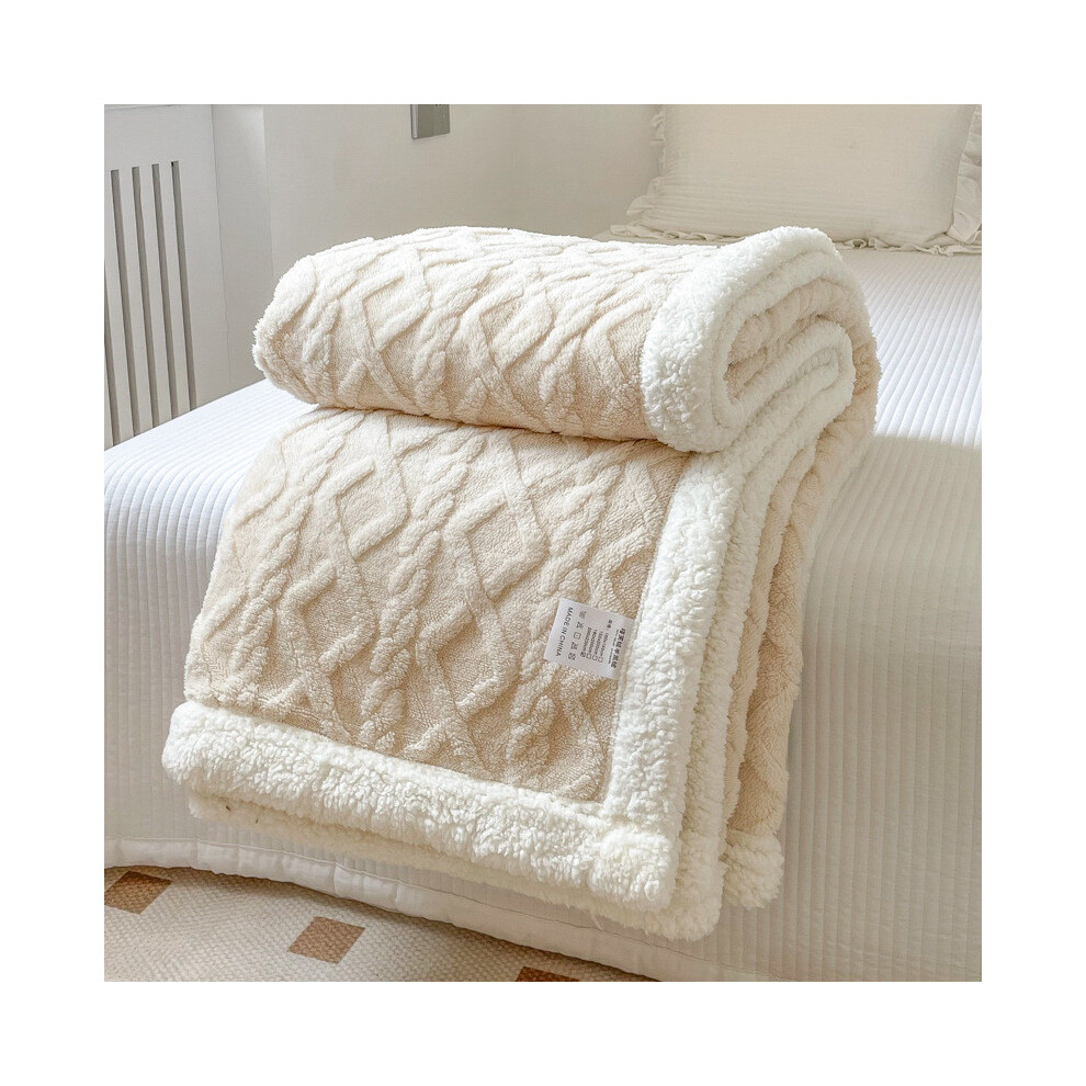 (Beige, 200x230cm) Blanket Thickened Winter Double Sided Fluff Plush Double Layer 3d Bed Warm Sofa-image-OPC-PJF8D2Y-NEW