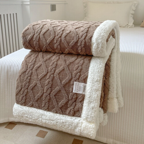 (Brown, 150x200cm) Blanket Thickened Winter Double Sided Fluff Plush Double Layer 3d Bed Warm Sofa