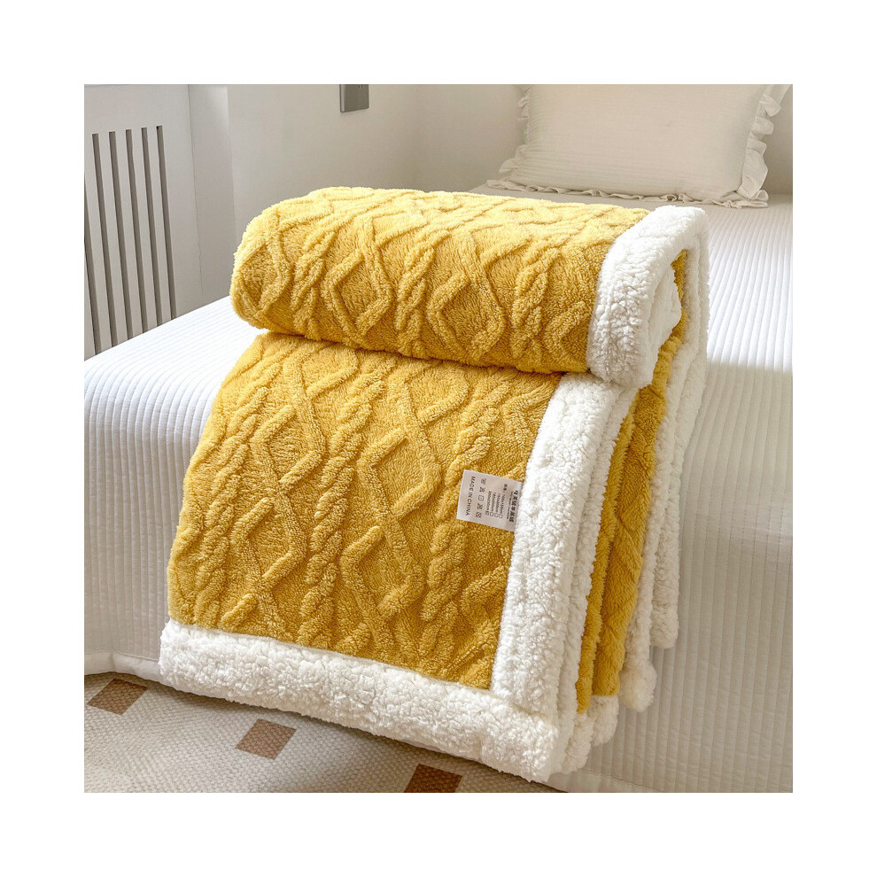 (Yellow, 100x150cm) Blanket Thickened Winter Double Sided Fluff Plush Double Layer 3d Bed Warm Sofa-image-OPC-PJF8D2K-NEW