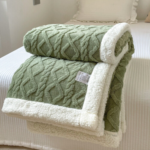 (Green, 100x150cm) Blanket Thickened Winter Double Sided Fluff Plush Double Layer 3d Bed Warm Sofa