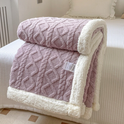 (Purple, 200x230cm) Blanket Thickened Winter Double Sided Fluff Plush Double Layer 3d Bed Warm Sofa