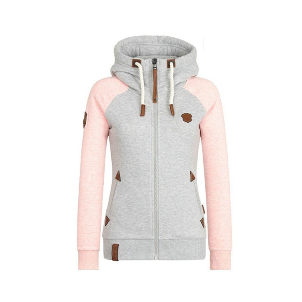 (Pink,Tag 4XL=US 2XL)Cardigan à capuche décontracté sweat à capuche zippé mode pour femme veste manteau hauts