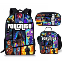 (Style D)3-delige set Fortnite Rugzak Schooltas Cartoon Lunch Bag Game Potlood Cadeau Etui