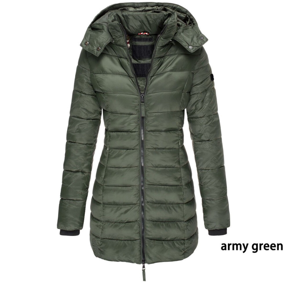 (ArmyGreen,L)Manteau long femme hiver col chaud à capuche fermeture éclair veste parka outwear