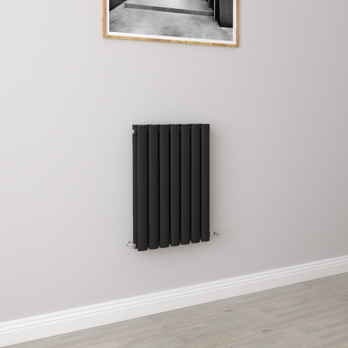 AICA (Double 600x413mm, Black) Designer Oval Column Radiator Central Heating