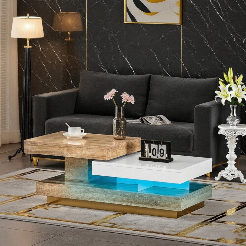 AINPECCA Rotating Coffee Table Sofa Side Tables LED Lights 1