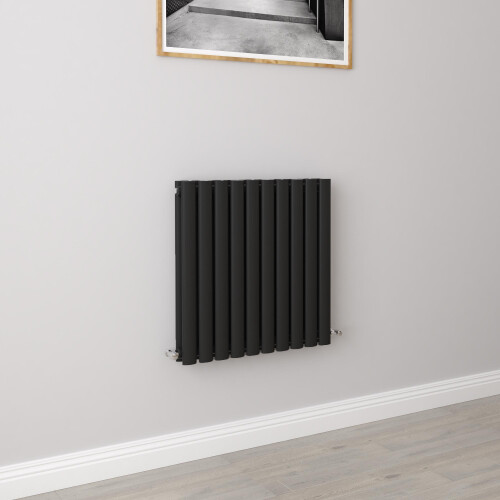 AICA (Double 600x590mm, Black) Designer Oval Column Radiator Central Heating