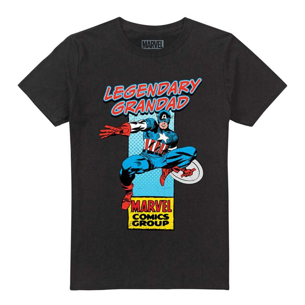 Marvel (Xl, ) Comics Legendary Grandad Captain America Corner Box T-Shirt Men's Black
