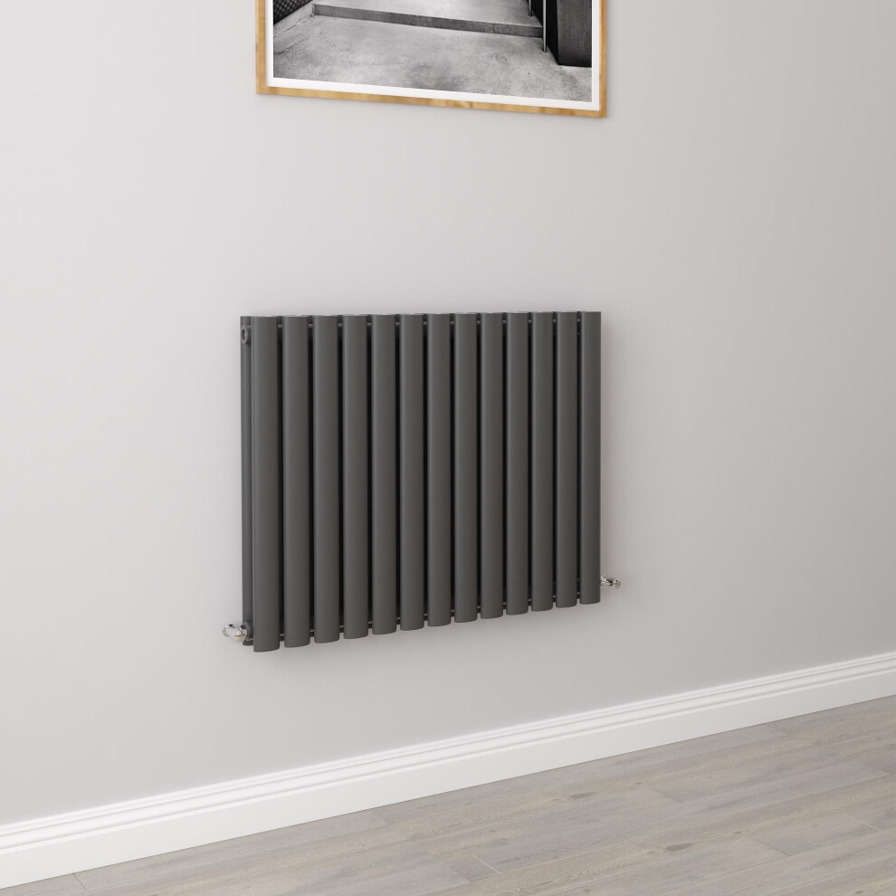 (Double 600X767mm, Anthracite) Designer Oval Column Radiator Central Heating 5031030191982