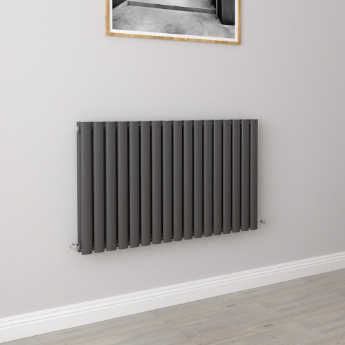 AICA (Double 600x1003mm, Anthracite) Designer Oval Column Radiator Central Heating