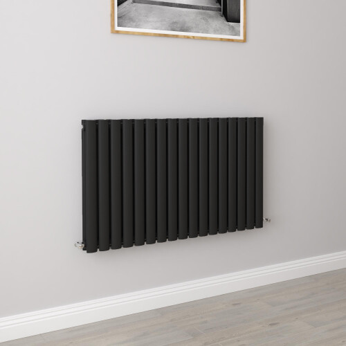 AICA (Double 600x1003mm, Black) Designer Oval Column Radiator Central Heating