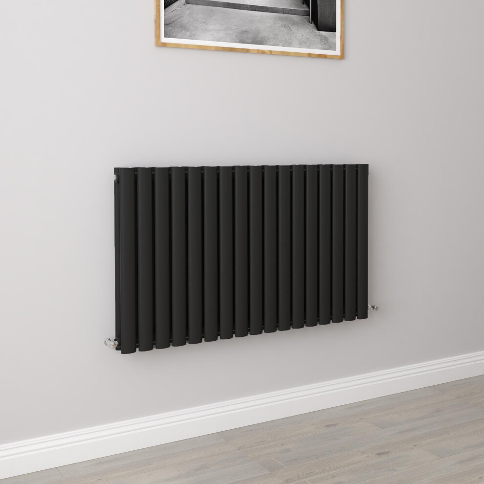 Aica (Double 600X1003mm, ) Designer Oval Column Radiator Central Heating Black