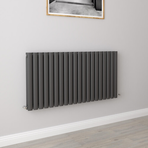 AICA (Double 600x1180mm, Anthracite) Designer Oval Column Radiator Central Heating