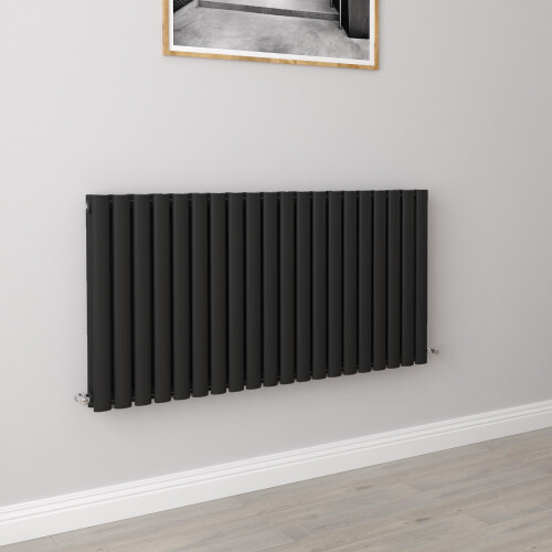 AICA (Double 600x1180mm, Black) Designer Oval Column Radiator Central Heating