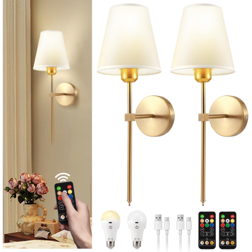 Battery Operated Wall Light Set of 2, Rechargeable Wall Lights