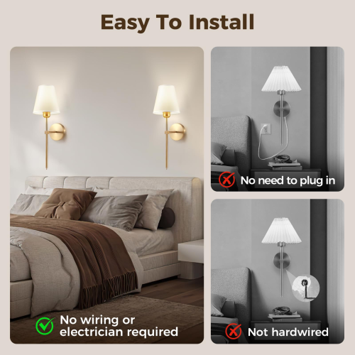 Battery Operated Wall Light Set of 2, Rechargeable Wall Lights 2