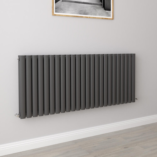 AICA (Double 600x1416mm, Anthracite) Designer Oval Column Radiator Central Heating