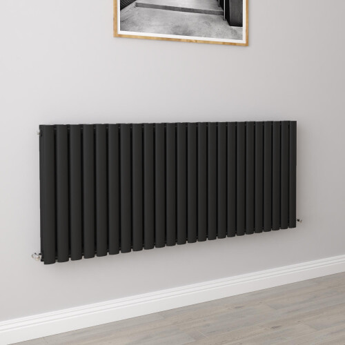 AICA (Double 600x1416mm, Black) Designer Oval Column Radiator Central Heating