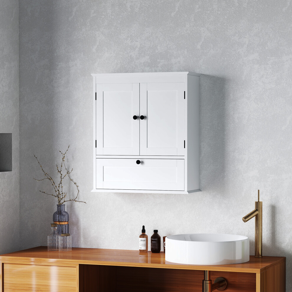 Homcom Bathroom Cabinet Wall Mounted With Adjustable Shelf, White