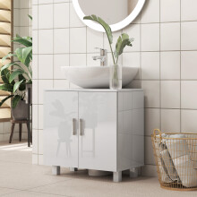 HOMCOM Freestanding Bathroom High Gloss Under Sink Cabinet, White