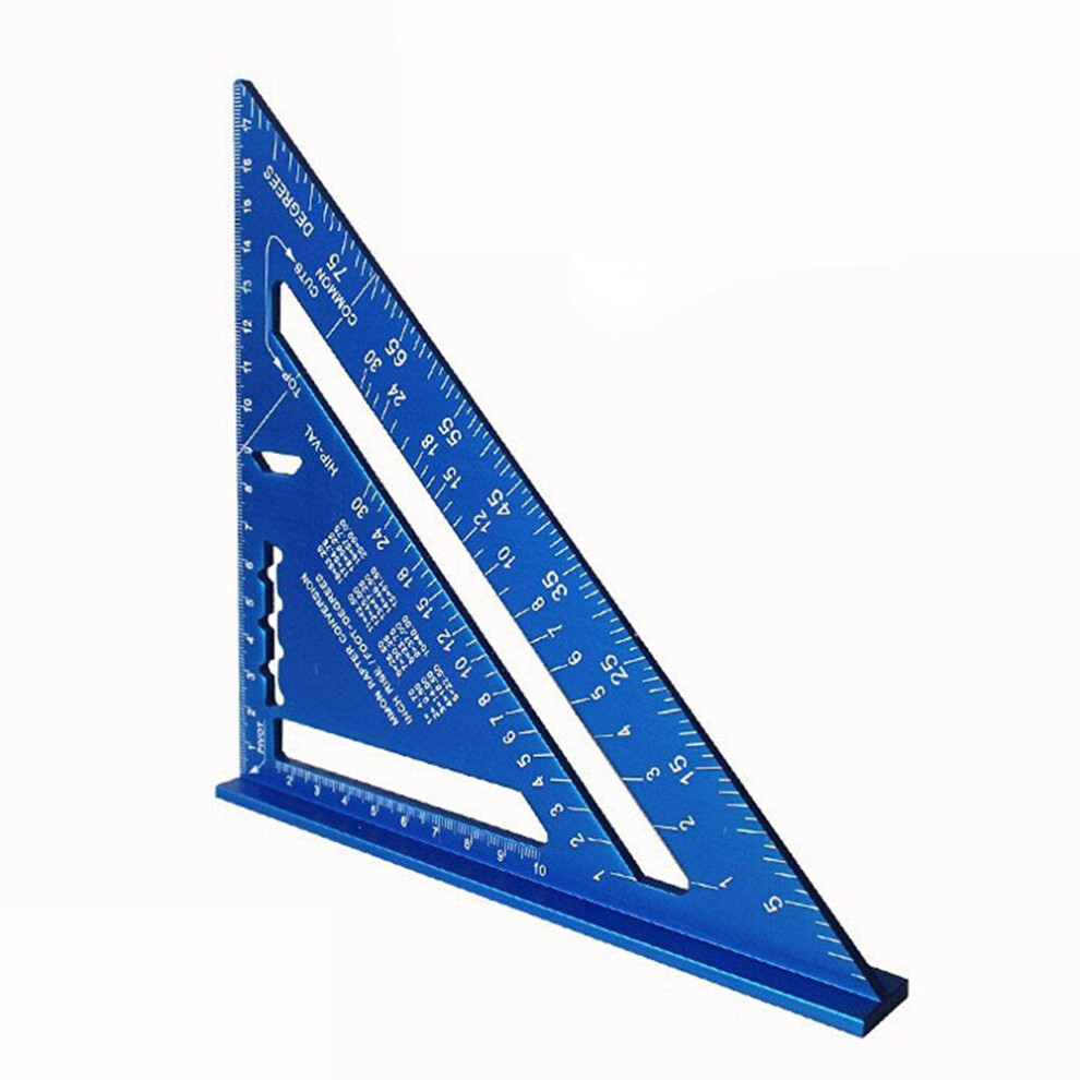 (Blue, Imperial) Multi-Function Triangle Ruler - Set Square, Protractor, Line Scriber, Saw Guide - Aluminum Alloy, Double-Sided, Portable 8727971918081