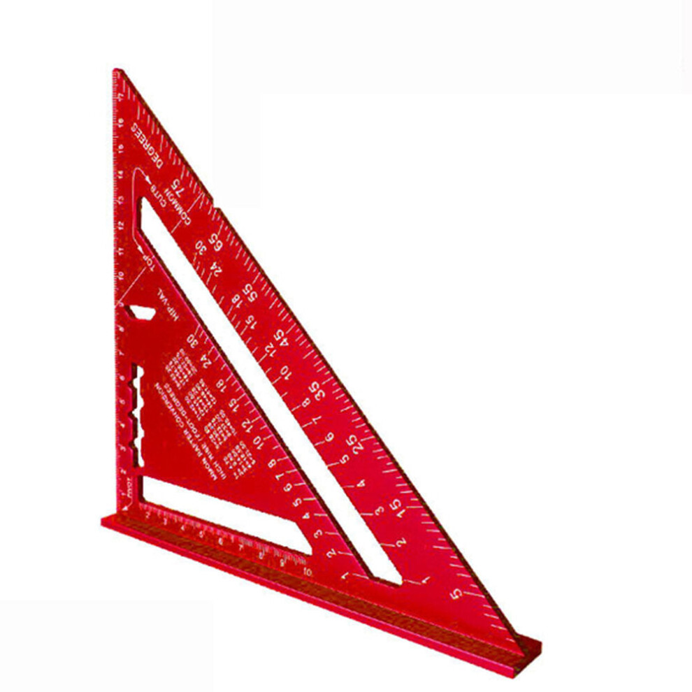 (Red, Imperial) Multi-Function Triangle Ruler - Set Square, Protractor, Line Scriber, Saw Guide - Aluminum Alloy, Double-Sided, Portable 8727971918104