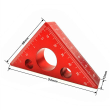 (Small Red) Aluminum Alloy Triangle Ruler - Laser-Engraved Scales, Compact & Portable, Anti-Rust, 45-Degree Angle, Red/Blue Options