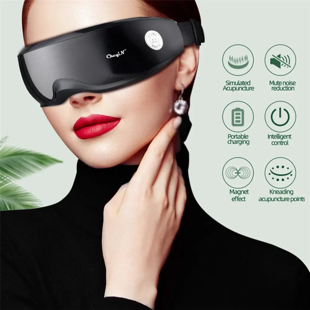 Greenzech Dark Portable Eye Massager With Magnetic Therapy & Vibration - 9 Modes For Circles, Fatigue Relief & Timer Setting