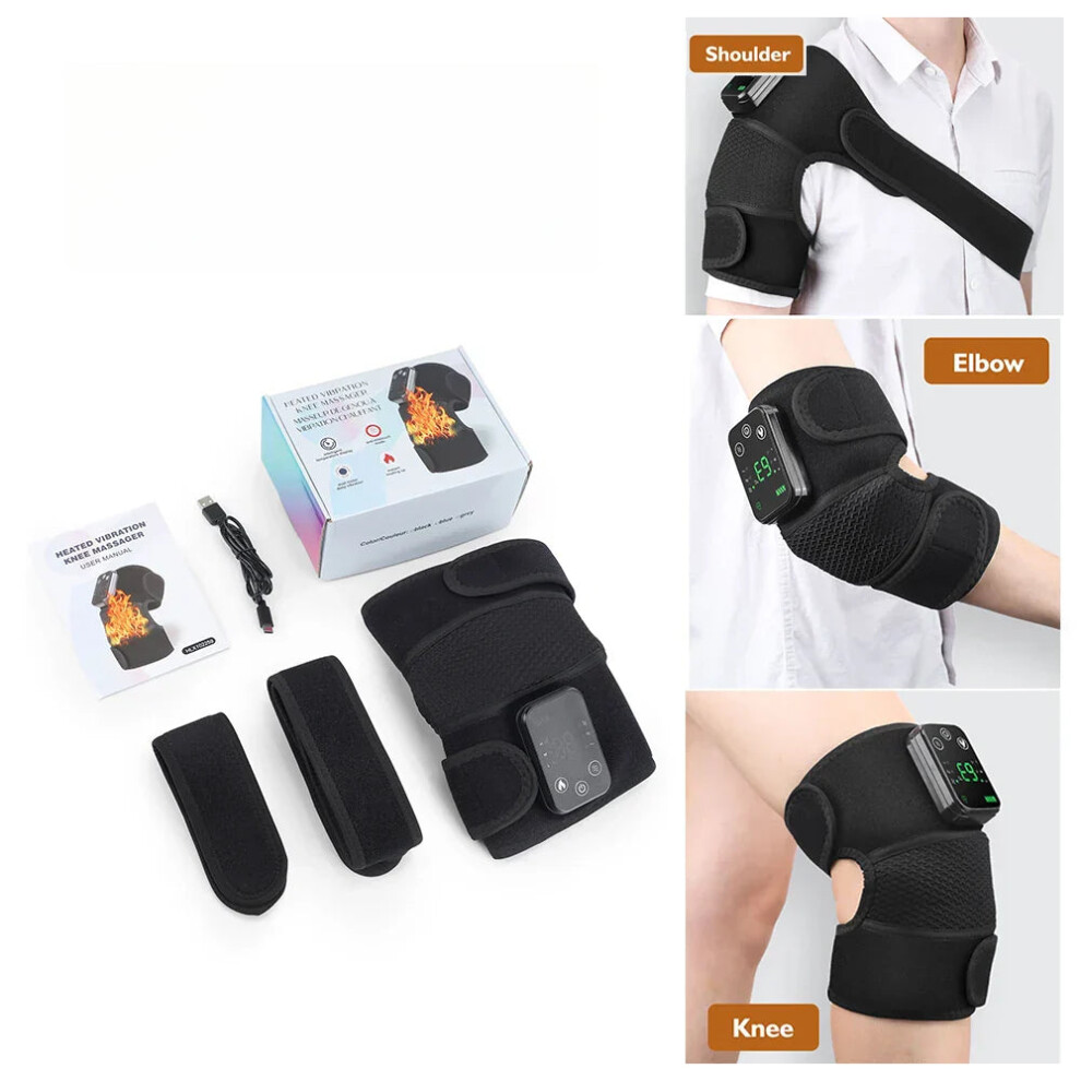 Greenzech (Black, 1 Pc) Electric Heating Shoulder Massager Pad With Vibration & Hot Compress For Knee, Elbow, & Shoulder Relief