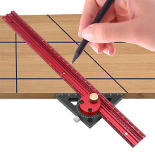 (400mm) Premium Aluminum Carpentry Precision Scribe Ruler - T-Type, Hole Marking, Woodworking Square, 300mm/400mm, Red