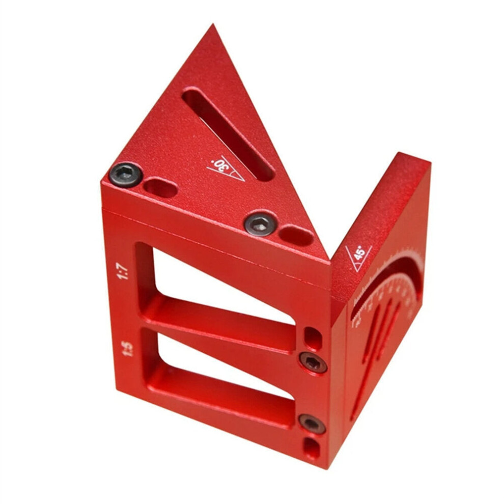 (Red) Multifunctional Woodworking Ruler - T-Shaped Marking, Angle Measurement, Dovetail Joint, Aluminum Alloy, Red/Black 8727971918197