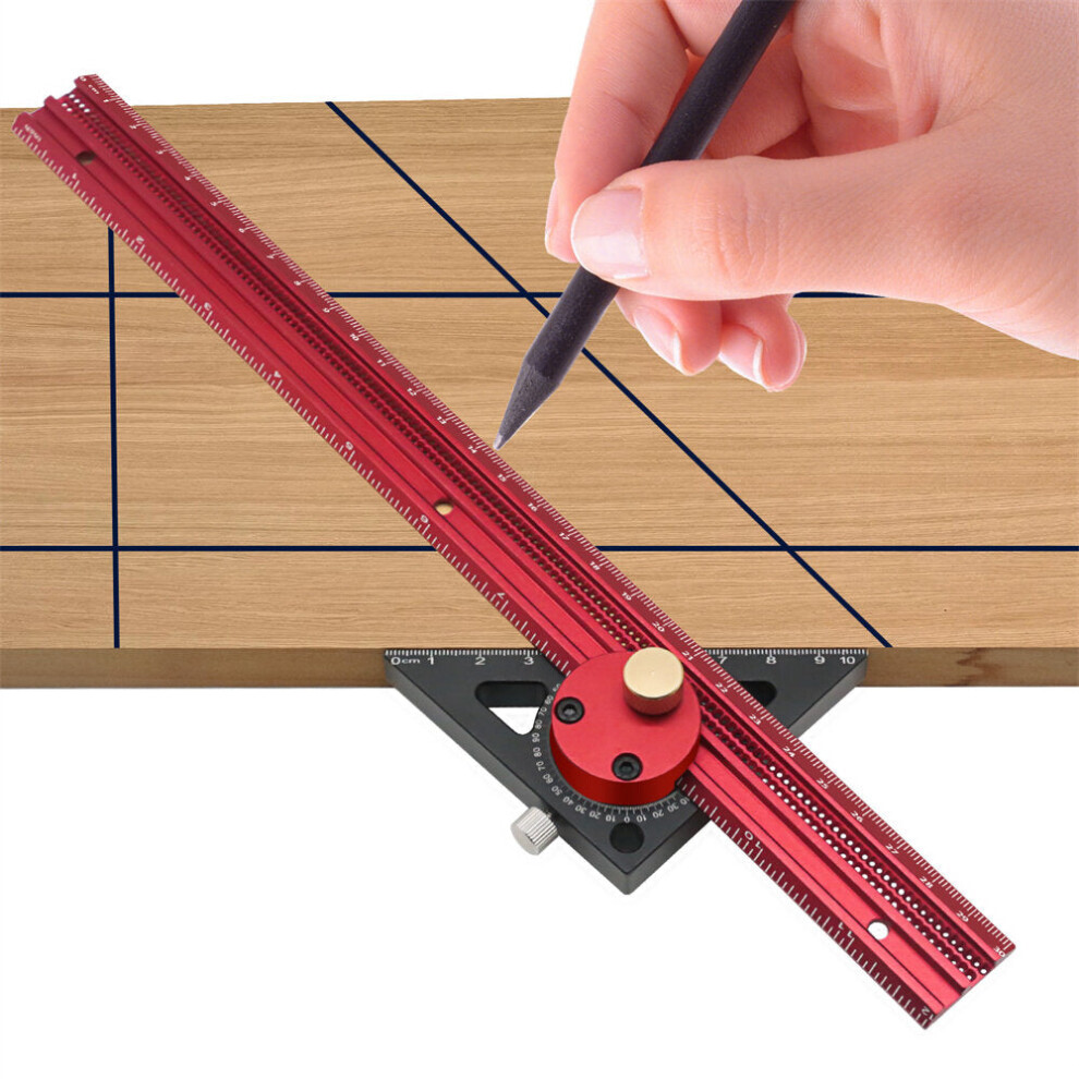 (300Mm) Premium Aluminum Carpentry Precision Scribe Ruler - T-Type, Hole Marking, Woodworking Square, 300Mm/400Mm, Red 8727971917602