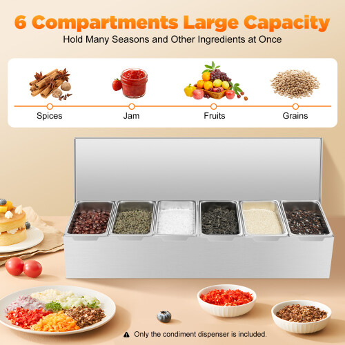 6 Compartment Stainless Steel Condiment Dispenser Seasoning Box 2