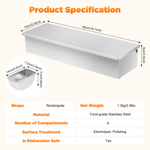 6 Compartment Stainless Steel Condiment Dispenser Seasoning Box 1